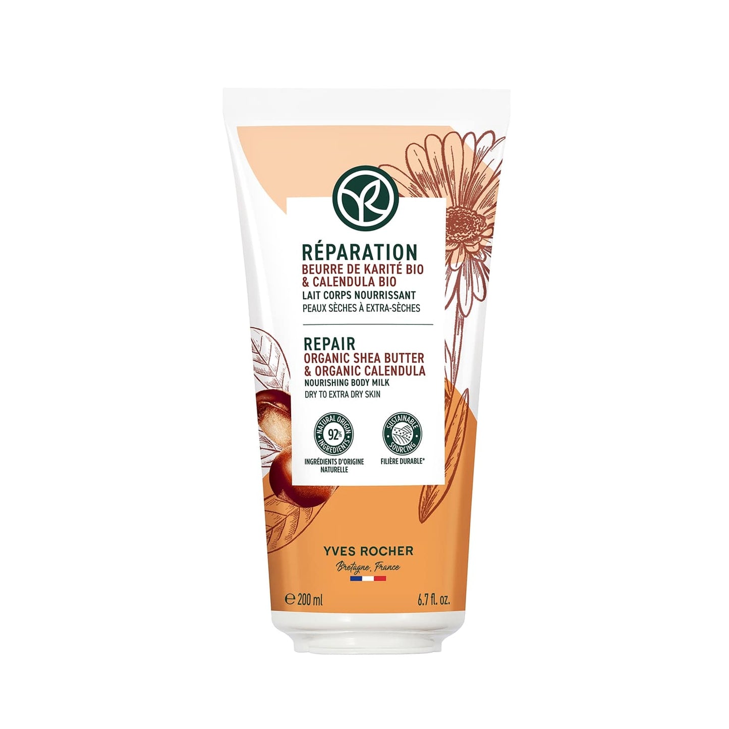Restoring lotion for dry skin with shea butter