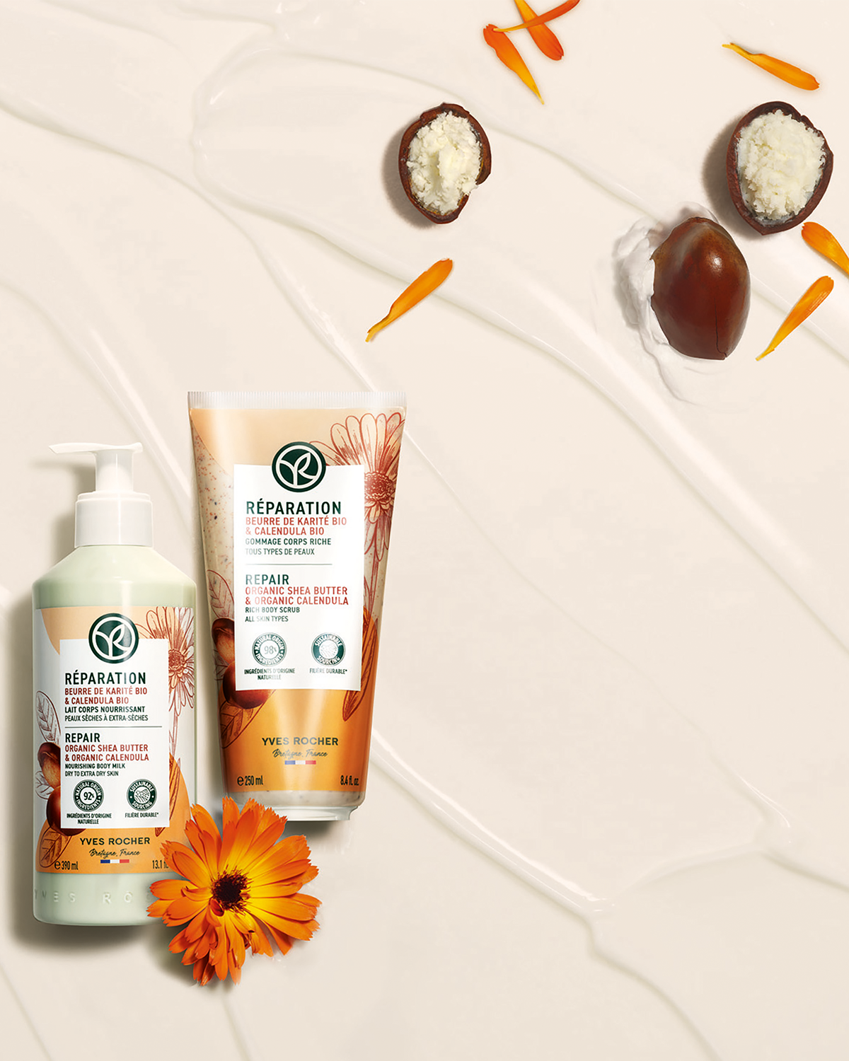 Restoring lotion for dry skin with shea butter