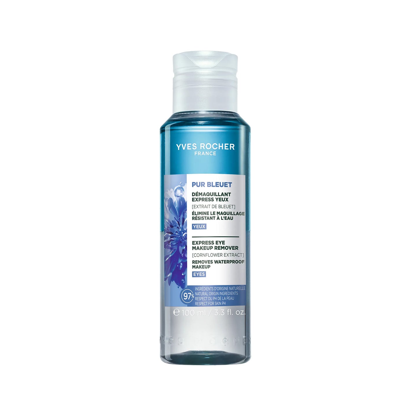 Two-phase cornflower cleanser for the eye area